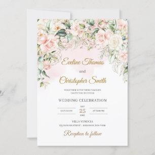 Invitation Boho doux pastel rose floral sauge eucalyptus or