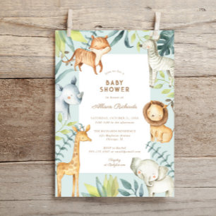 Invitation Boho doux safari animaux sage baby shower garçon