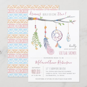 Invitation Boho Dream Catcher Tribal Feathers Douche virtuell