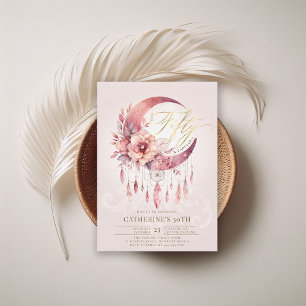 Invitation Boho Dreamcatcher Crystals Floral 50e anniversaire