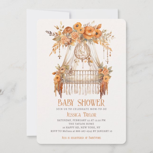 Invitation Boho Dreamcatcher Floral Girl Baby shower bébé (Devant)