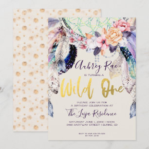Invitation Boho Dreamcatcher Wild One Anniversaire