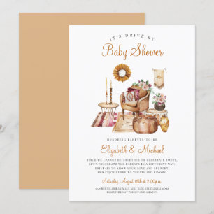 Invitation Boho Drive Par Terracotta Baby shower Neutre