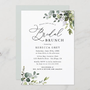 Invitation Boho Dusty Bleu Aquarelle Verdure Brunch nuptial