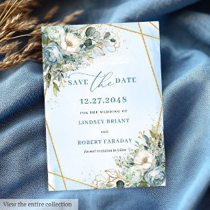 Invitation Boho Dusty Bleu Blancs Or Fleurs Enregistrer La Da