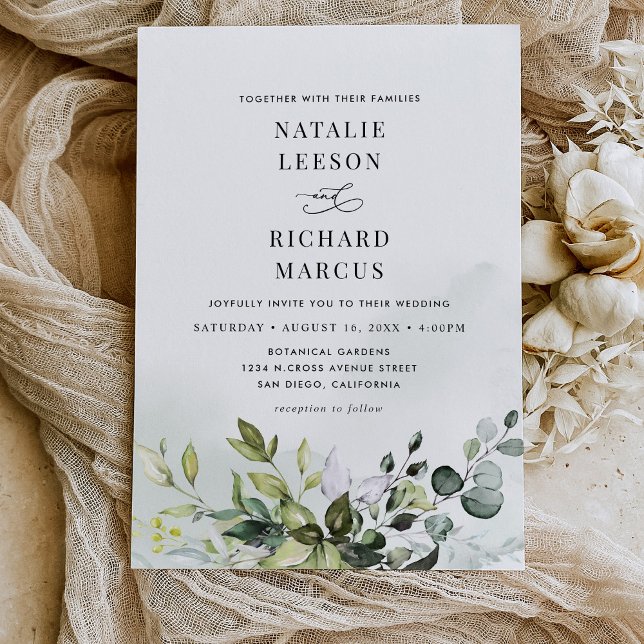 Invitation Boho Dusty Blue Eucalyptus Mariage de verdure (Créateur téléchargé)