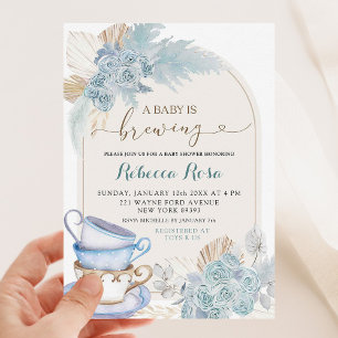 Invitation Boho Dusty Blue Floral Baby brasse du Baby shower