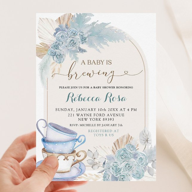 Invitation Boho Dusty Blue Floral Baby brasse du Baby shower (Créateur téléchargé)