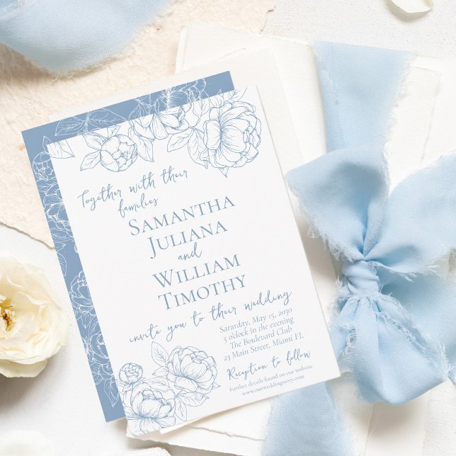 Invitation Boho Dusty Blue Floral Élégant Mariage moderne (Créateur téléchargé)