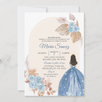 Boho Dusty Blue Floral Mexicain Quinceañera Invita