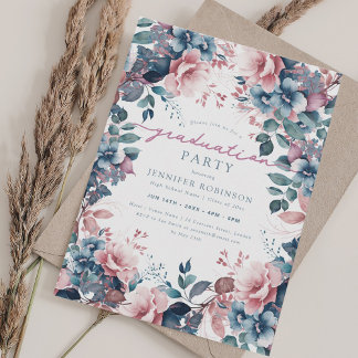 Invitation Boho Dusty Blue Garden Floral Graduation