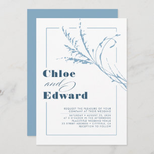 Invitation Boho Dusty Blue moderne et Mariage de marine