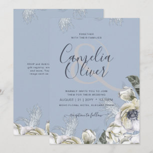 Invitation BOHO Dusty Blue Pampas Floral Mariage