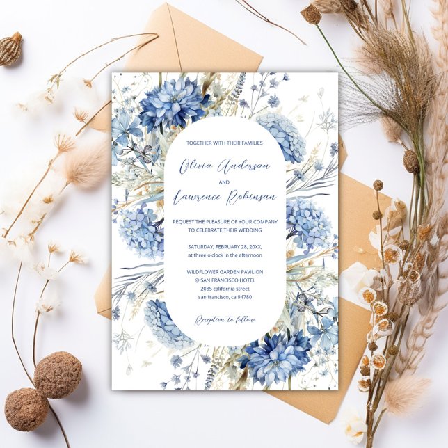 Invitation Boho Dusty Blue Sage Fleurs sauvages QR Mariage d' (Boho Dusty Blue Sage Wildflowers QR Winter Wedding Invitation)