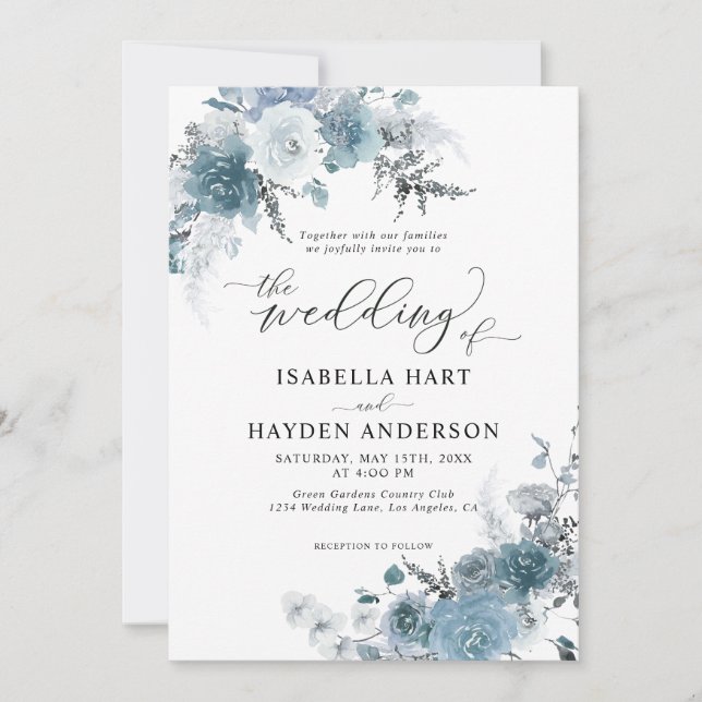 Invitation Boho Dusty Blue Slate Pastel Neutral Mariage (Devant)
