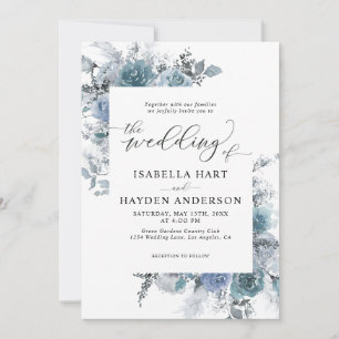 Invitation Boho Dusty Blue Slate Pastel Pampas Floral Mariage