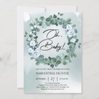 Boho Dusty fleurs bleues vert profond eucalyptus I