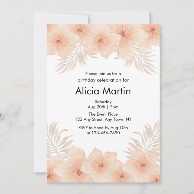 Invitation Boho Dusty Flush Palm Leaf Anniversaire (Devant)