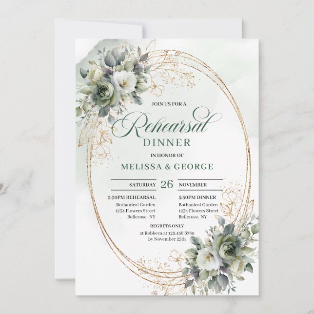 Invitation Boho Dusty Green Eucalyptus Dîner de Répétition  (Devant)