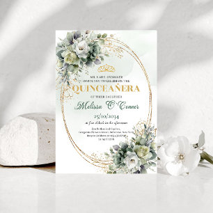 Invitation Boho Dusty Green Eucalyptus Quinceañera Anniversai
