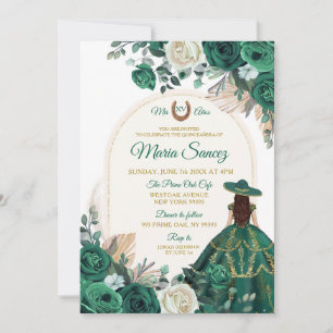 Invitation Boho Dusty Green Floral Mexicaine fille Quinceañer