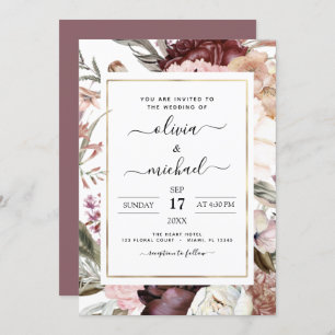Invitation Boho Dusty Pink Mariage Bourgogne