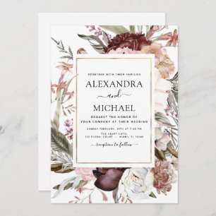 Invitation Boho Dusty Pink Mariage Bourgogne