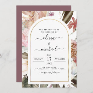 Invitation Boho Dusty Pink Mariage Bourgogne