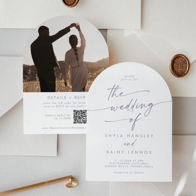 Invitation Boho Dusty Purple Photo QR Code Arch Mariage (Créateur téléchargé)