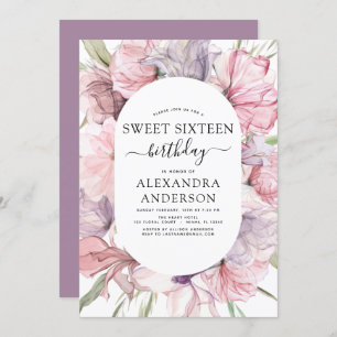 Invitation Boho Dusty Purple Sweet 16 Anniversaire Floral