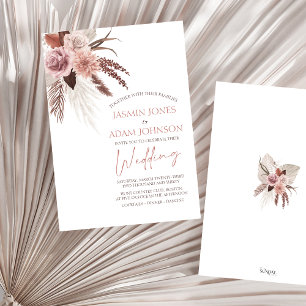 Invitation Boho Dusty rose Fleurs séchées Pampas Mariage en h