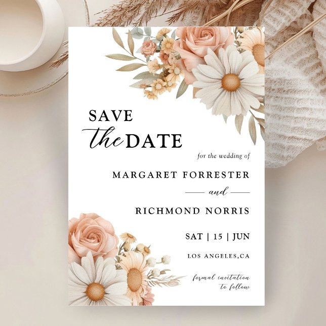 Invitation Boho Dusty Rose Floral Wedding Enregistrer La Date (Créateur téléchargé)