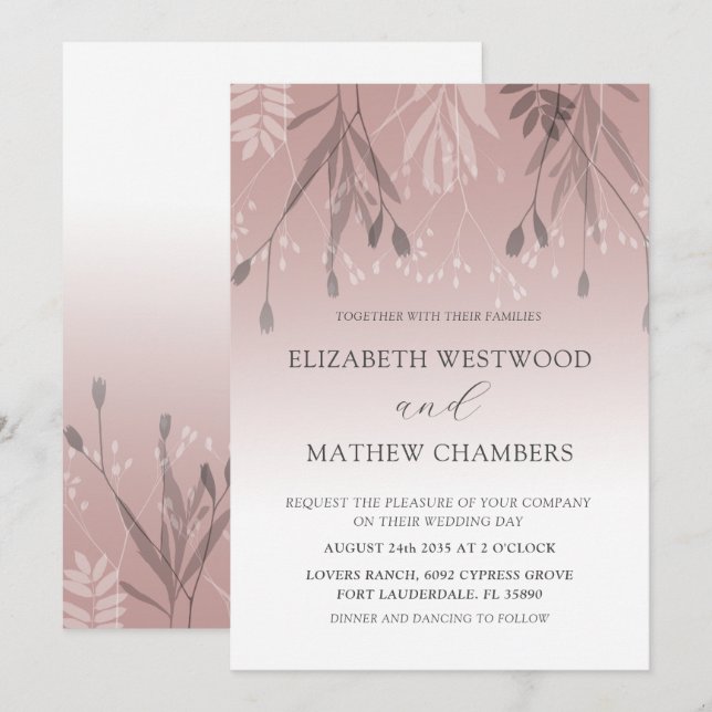 Invitation Boho Dusty Rose Gold Pressing Mariage (Devant / Derrière)