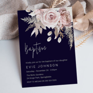 Invitation Boho Dusty Rose moderne & Baptême de marine