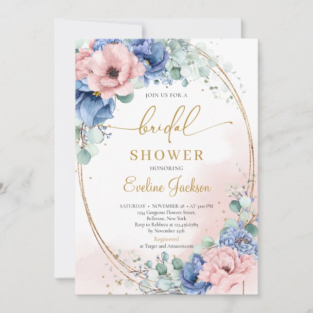 Invitation Boho dusty rose poussiéreux bleu rustique douche n (Devant)