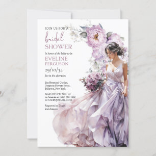 Invitation Boho dusty violet vert fleuri robe mariage