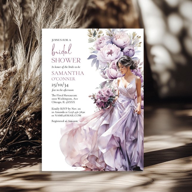Invitation Boho duveteux violet vert fleuri nuptiale douche (Boho dusty purple floral greenery bridal shower invitation)
