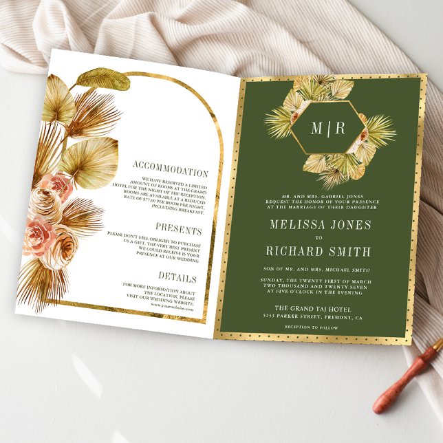 Invitation Boho Earthy Floral Olive Green QR Code Wedding (Créateur téléchargé)