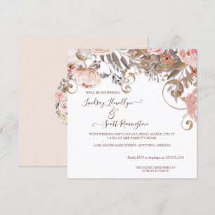 Invitation Boho Earthy Floral Rose Rose Couples Gold Douche