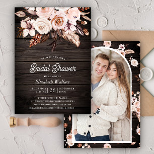 Invitation Boho Earthy Ivory Floral Photo Fête des mariées en