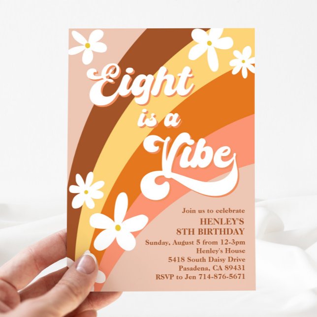 Invitation Boho Eight est Vibe Retro Daisies Rainbow (Créateur téléchargé)