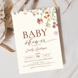 Invitation Boho Elegant Baby shower Fleur sauvage Terracotta