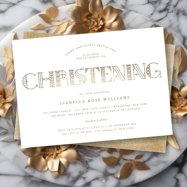 Invitation Boho Elegant Classy Or/Blanc Style Christening (Boho Elegant Classy Gold/White Stylish Christening Religious Invitation @ fat_fa_tin)