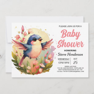 Invitation Boho Élégant Cute Baby Shower Oiseau