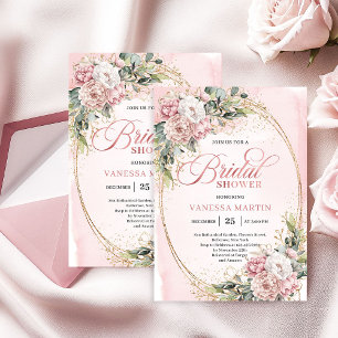Invitation Boho Élégant Fête de Mariage Rose Poussiéreuse Flo