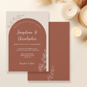 Invitation Boho Elegant Feuille Terracotta Burnt Orange Arch
