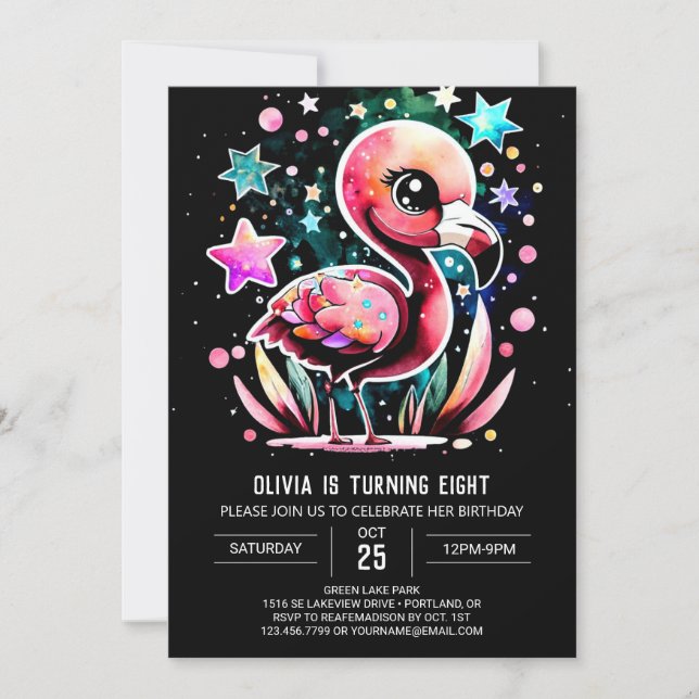 Invitation Boho Elegant Flamant rose Anniversaire (Devant)