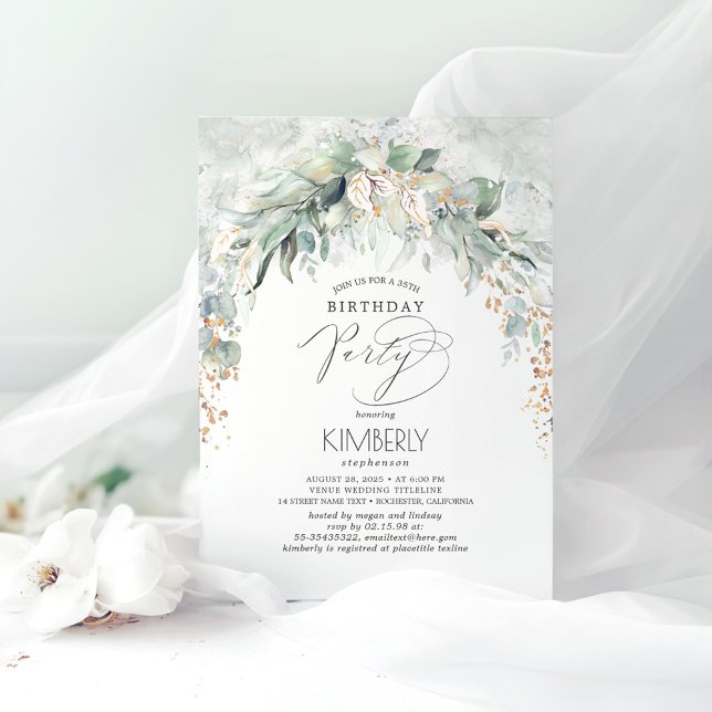 Invitation Boho Elegant Gold Parties scintillant Verdure Anni (Greenery Romantic Birthday Invitations)