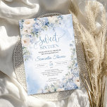 Invitation Boho Elegant hiver Dusty Bleu et Fleurs d'ivoire<br><div class="desc">Boho Elegant Winter Dusty Blue and Ivory Flowers sweet sixteen invitation, Ce magnifique design boho bleu floral tendance a présenté aquarelle peinte à la main hydrangea bleu hiver poussiéreux mélangé fleurs bleu clair et crème roses, et fleurs blanches et combinées design de calligraphie moderne. Т son irrésistible symphonie colorée est...</div>