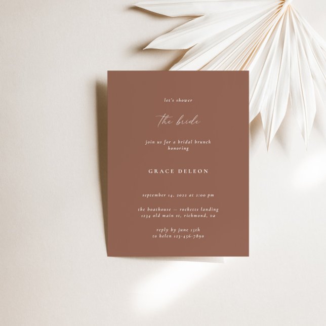 Invitation Boho Elegant moderne Dusty Fête des mariées en ter (Boho Elegant Modern Dusty Terracotta Bridal Shower Invitation)